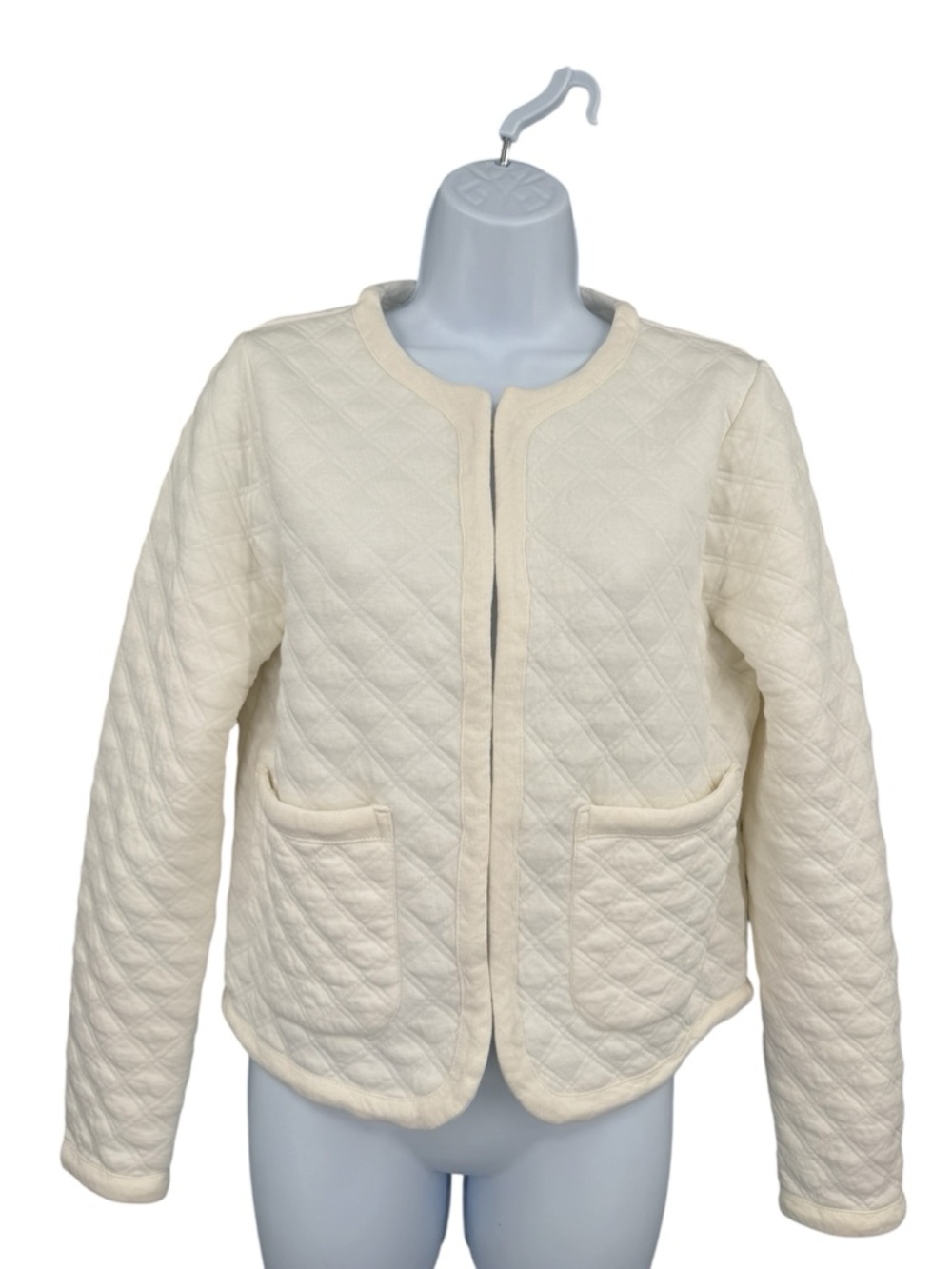 J. Crew Women’s Lightweight Quilted Jacket Size XS Patch Pockets Ivory